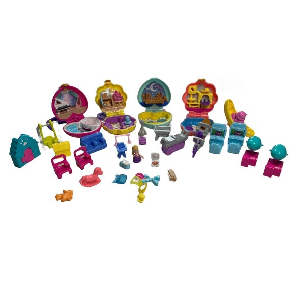 Mattel Polly Pocket x4 Mini Compacts Playset Mix Lot Of 30+ Accessories 2018-19 - Picture 1 of 7